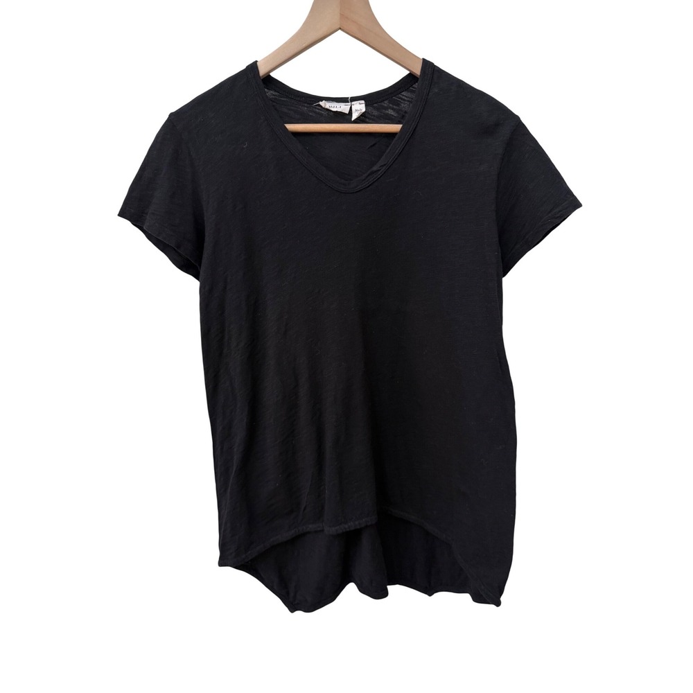 Wilt T-Shirt Small Black V-Neck Slub Knit High-Low Raw Hem Made in USA